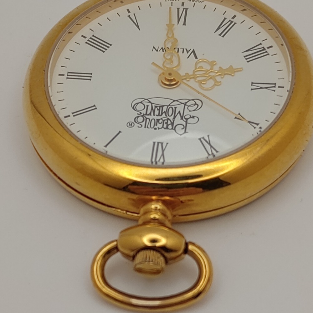 Precious Moments ValDawn Gold Tone Pocket Watch Quartz Roman Japan Movt New Batt - Picture 4 of 11